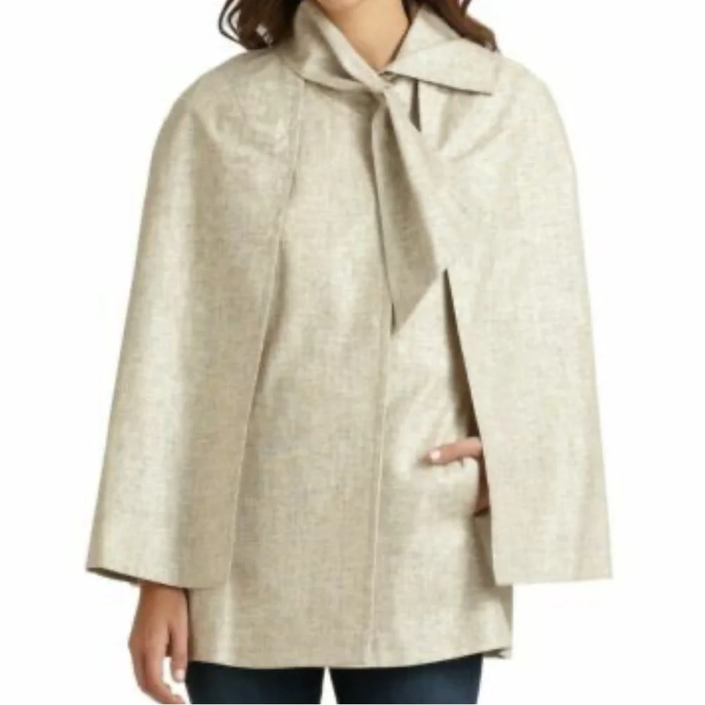 Tahari Womens Linen Blend Draped Cape JacketSmall S - Picture 1 of 9